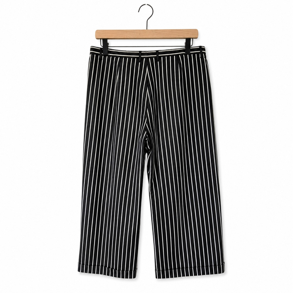 Lauren Ralph Lauren Black White Pinstripe Cropped Wide Leg Pants Size 12 Cotton